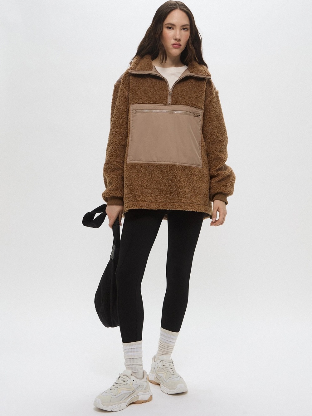 H&M Cozy Women's Brown Sherpa Pullover Jacket - Picture 2 of 8